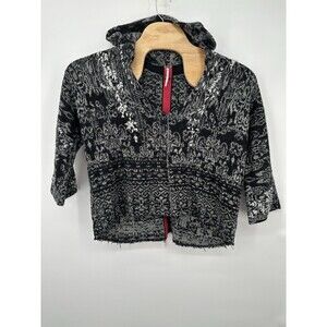 Free People  Sweater‎ Womens  S over sized  Black Gray Lace Pull Over Hoodie